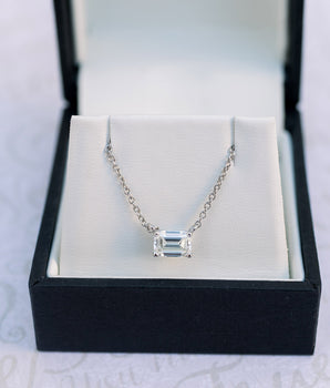 Solitaire Necklace with 0.70 CT East-West Emerald Cut Moissanite