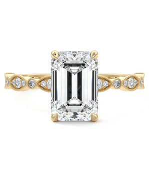 Pave Ring with 1.20 CT Emerald Cut Moissanite