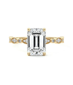 Pave Ring with 1.20 CT Emerald Cut Moissanite