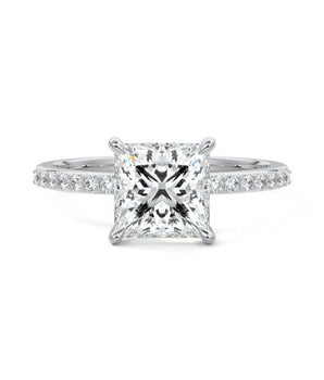 Pave Setting Ring with 1.20 CT Princess Cut Moissanite