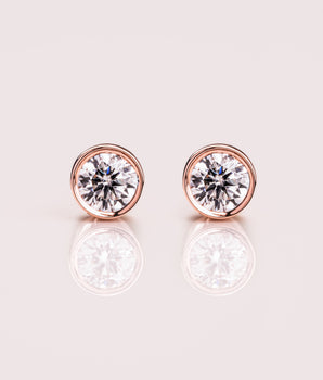 Bezel Stud Earrings with 1.15 TCW Round Cut Moissanite