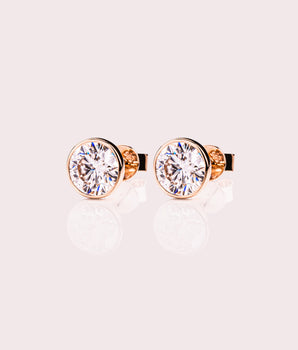 Bezel Stud Earrings with 2.0 TCW Round Cut Moissanite