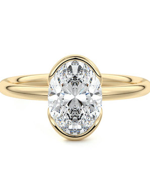 Half Bezel Solitaire Ring with 1.0 CT Oval Cut Moissanite