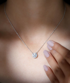 Halo Necklace with 1.0 CT Round Cut Moissanite