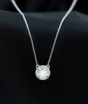 Halo Necklace with 1.0 CT Round Cut Moissanite