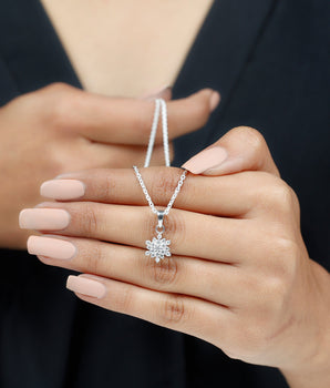 Snowflake Cluster Necklace with 0.85 TCW Round Cut Moissanite