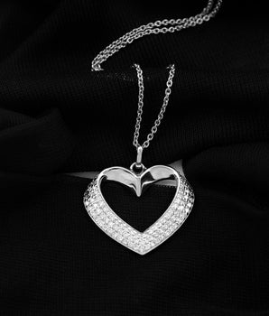 Open Heart Necklace with 0.87 TCW Round Cut Moissanite