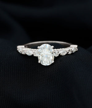 Pave Ring with 2.0 CT Oval Cut Moissanite