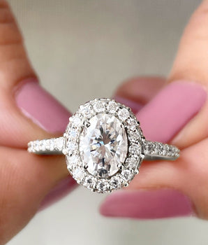 Halo Ring with 2.0 CT Oval Cut Moissanite