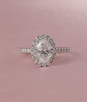 Halo Ring with 1.50 CT Oval Cut Moissanite