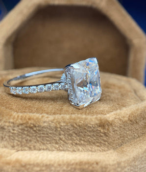 Hidden Halo Ring with 4.0 CT Radiant Cut Moissanite