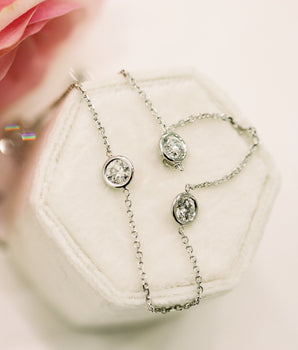 Triple Bezel Necklace with 0.50 TCW Floating Round Cut Moissanite